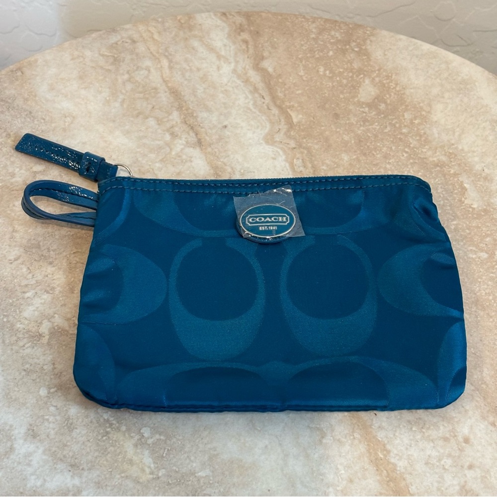 Coach Blue signature nylon logo cosmetic pouch